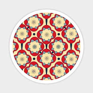 Geometric Water Lily Flowers on Red and Blue Magnet